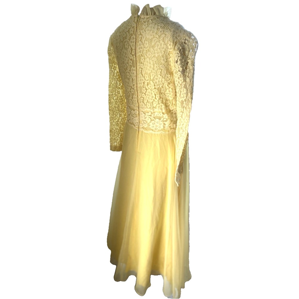 1980s Women's Dress XS Handmade Yellow Lace Ballroom Romantic Fairy Maxi (Read) - Picture 7 of 12